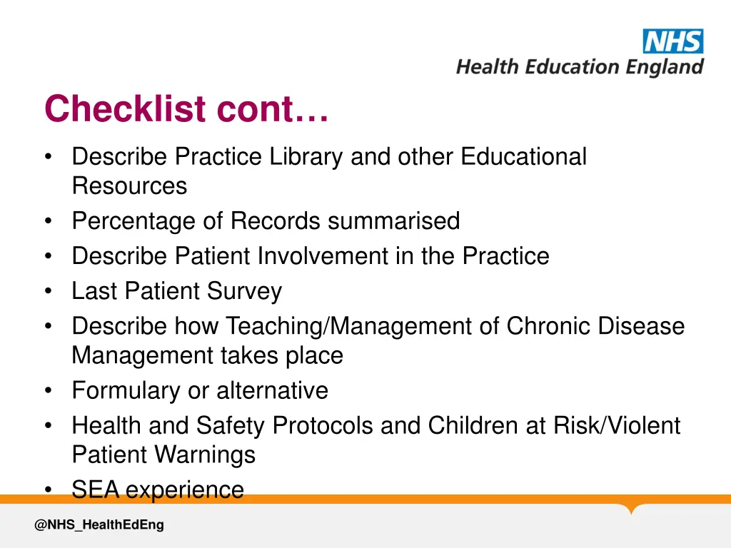 checklist cont describe practice library