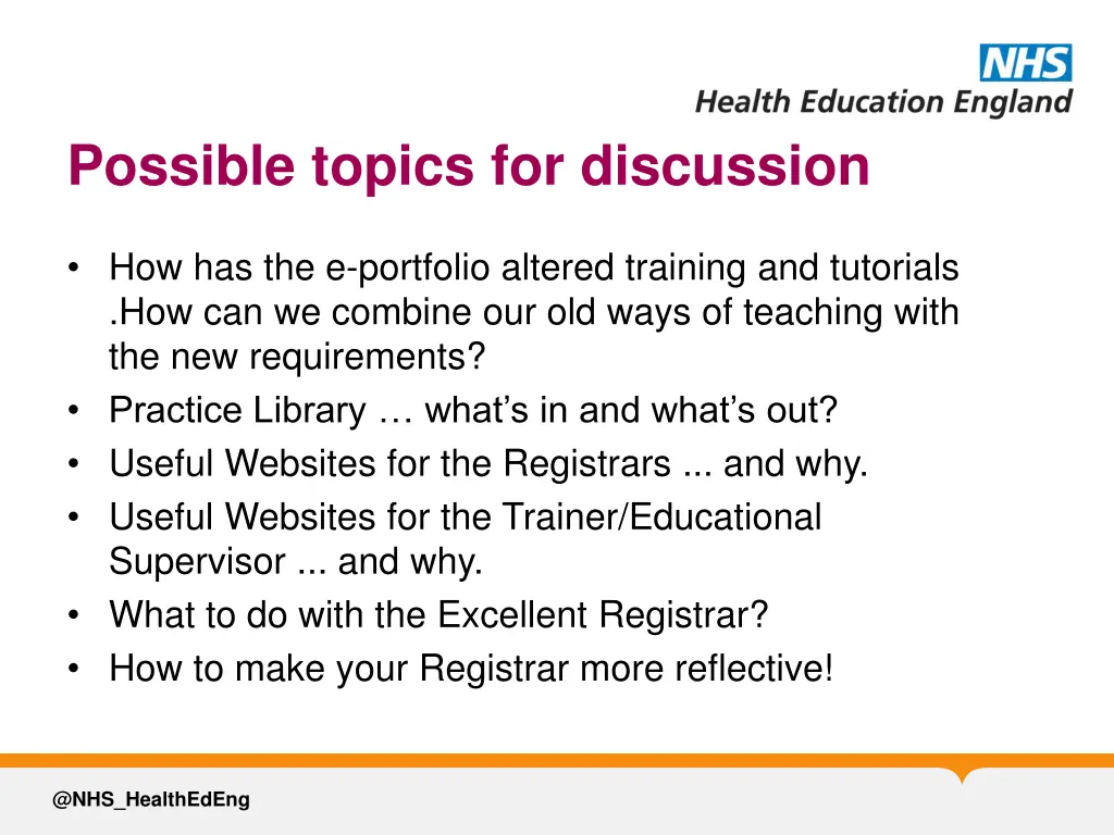 possible topics for discussion