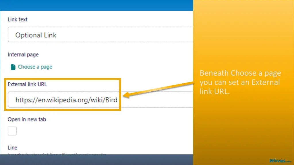 beneath choose a page you can set an external