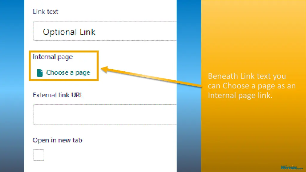 beneath link text you can choose a page