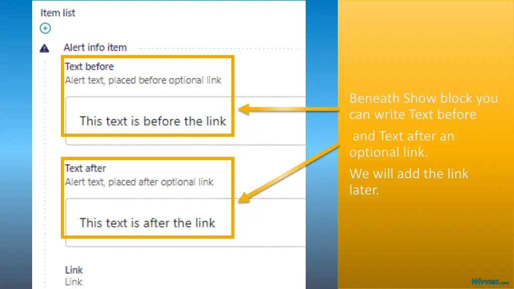 beneath show block you can write text before