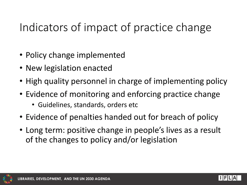 indicators of impact of practice change