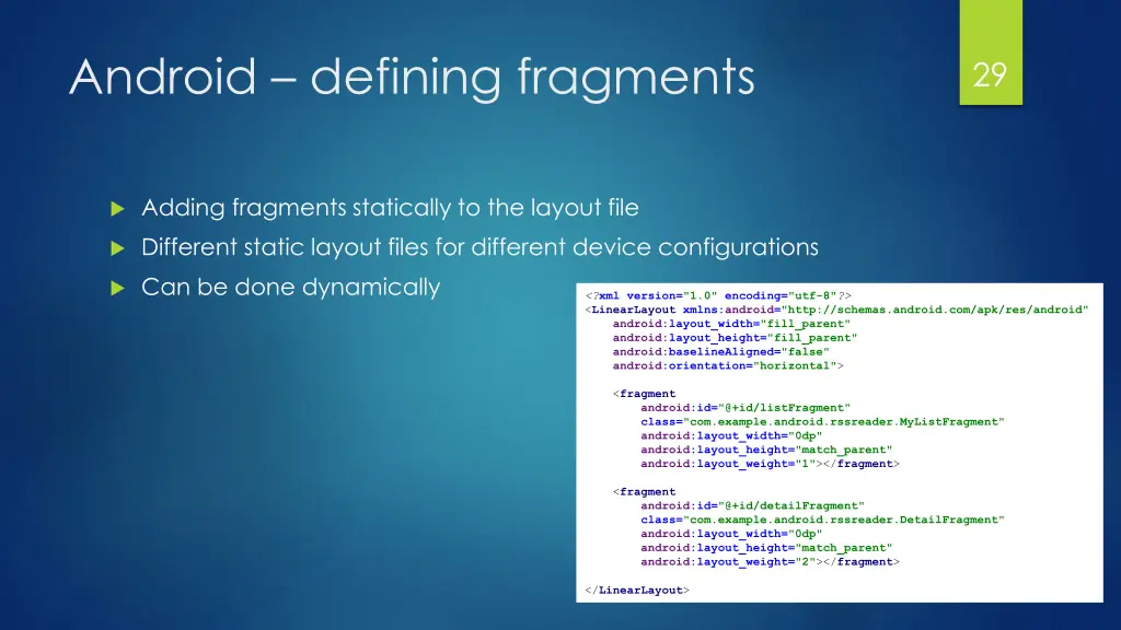 android defining fragments