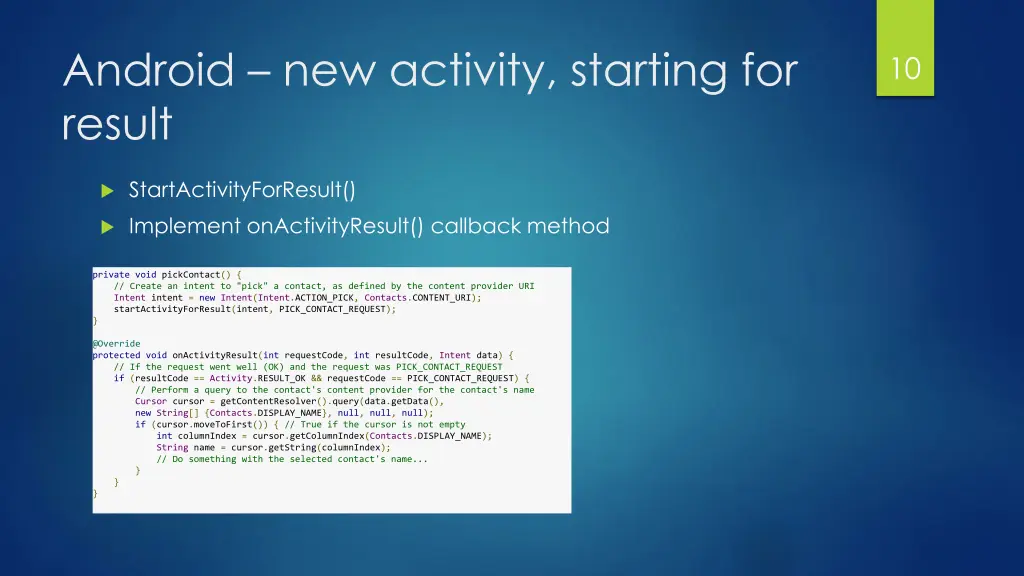 android new activity starting for result