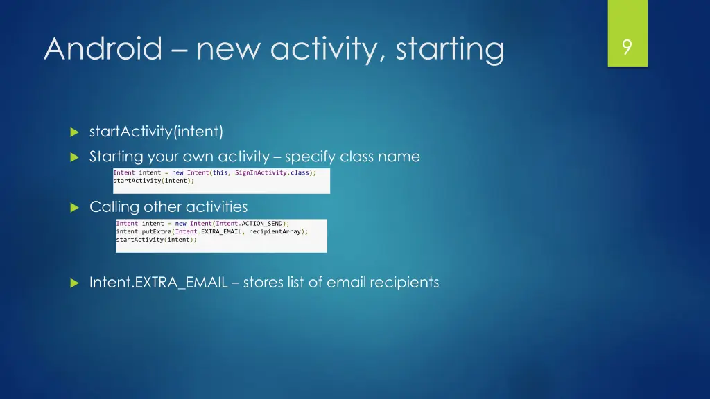 android new activity starting