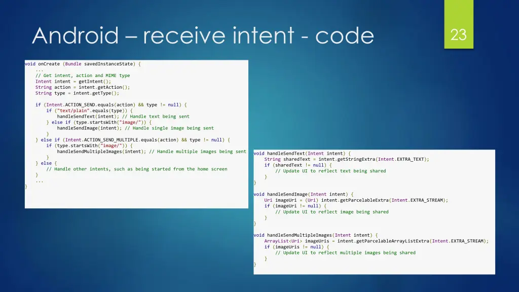 android receive intent code