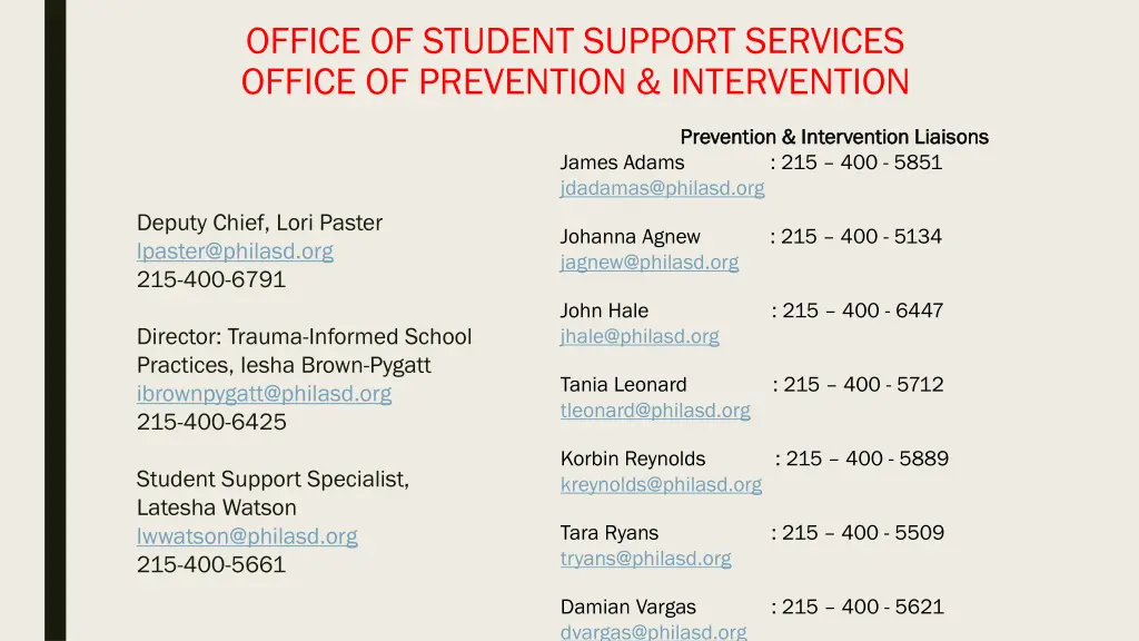 office of student support services office