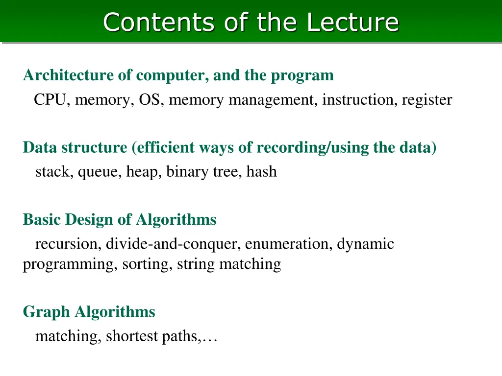 contents of the lecture