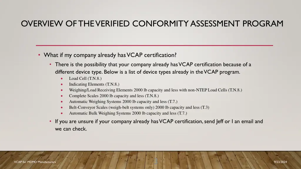 overview of the verified conformity assessment 1