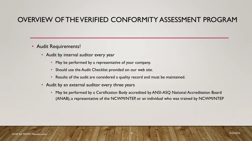 overview of the verified conformity assessment 6