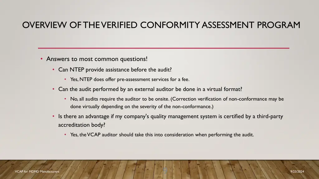 overview of the verified conformity assessment 7