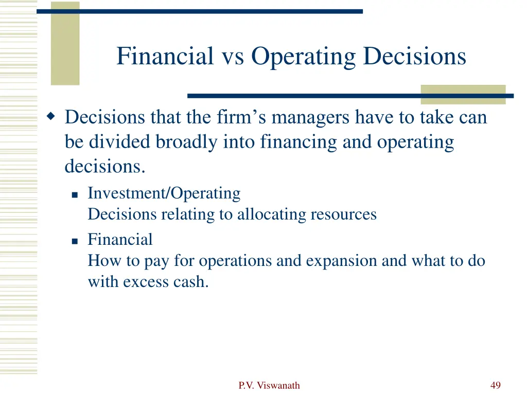 financial vs operating decisions