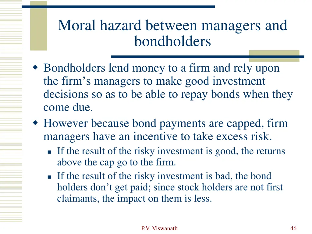 moral hazard between managers and bondholders
