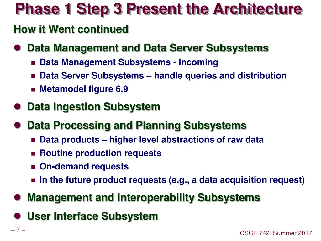 phase 1 step 3 present the architecture 1