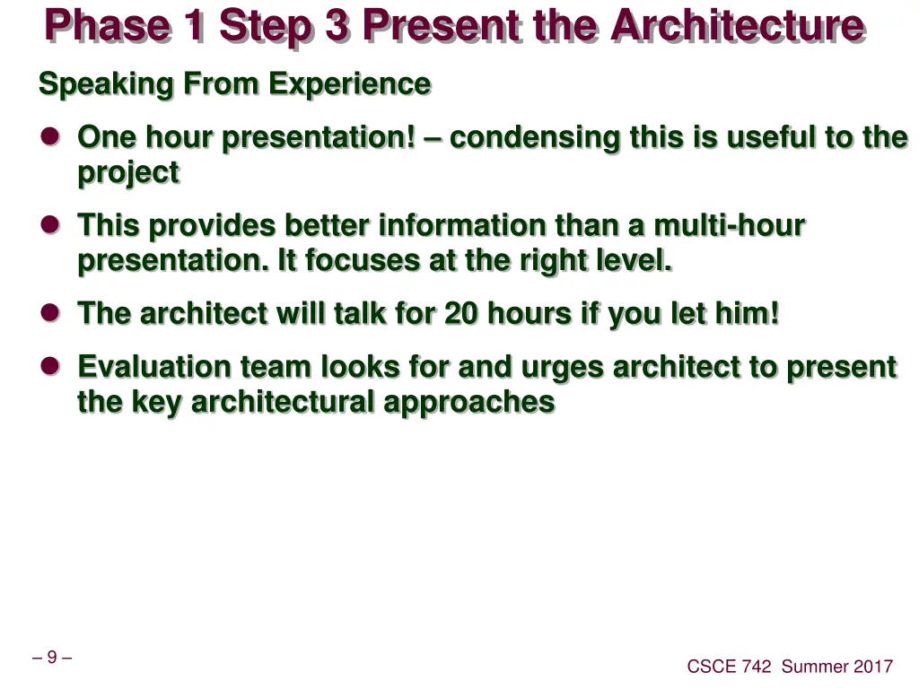 phase 1 step 3 present the architecture speaking