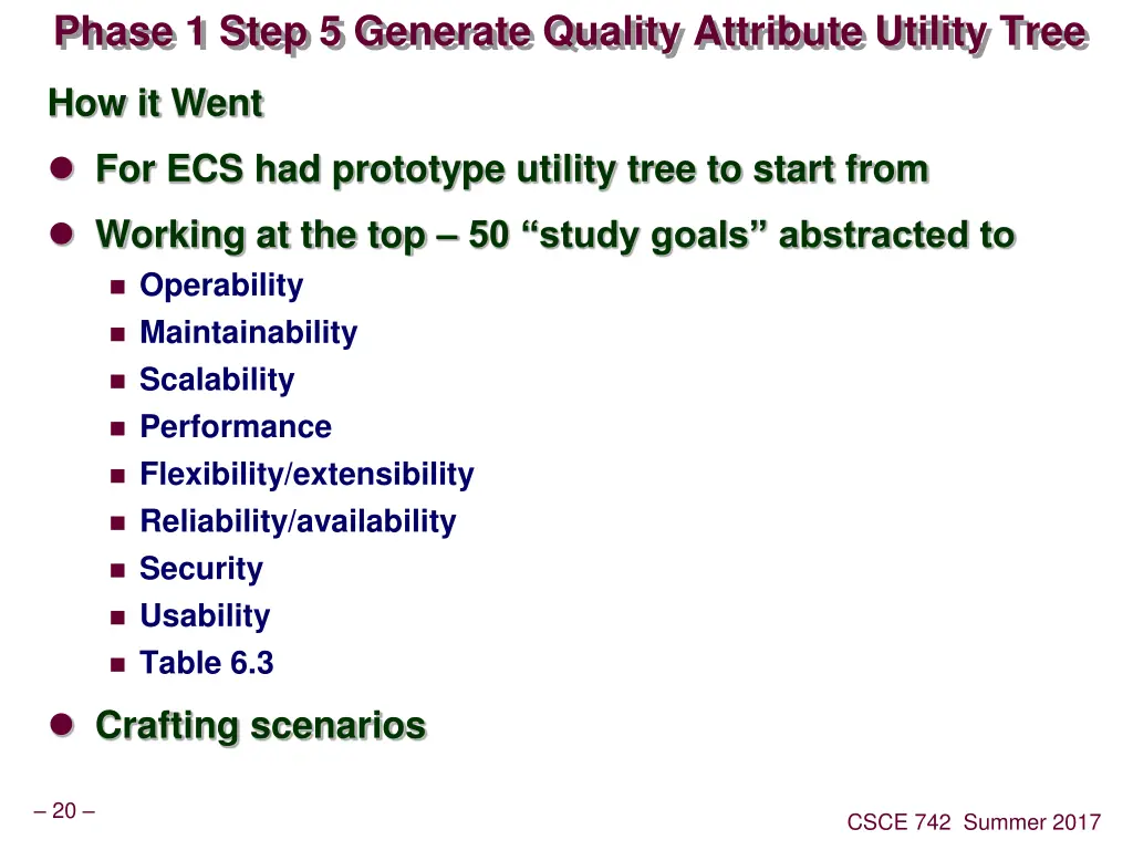 phase 1 step 5 generate quality attribute utility 1