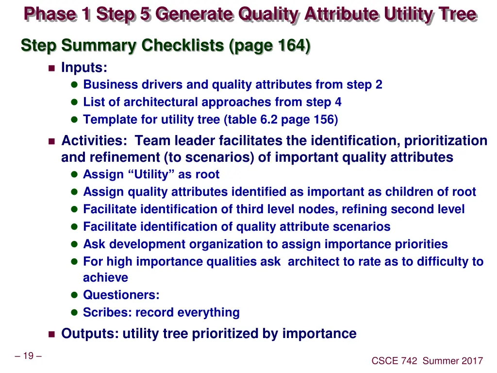 phase 1 step 5 generate quality attribute utility