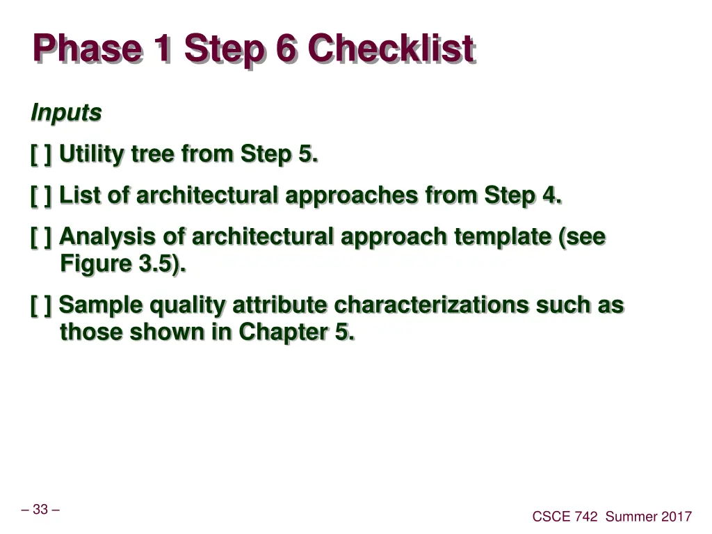 phase 1 step 6 checklist