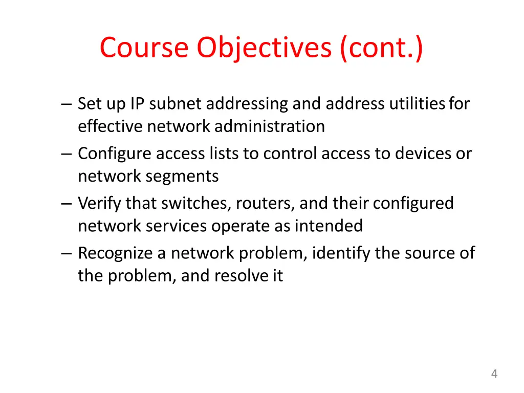 course objectives cont