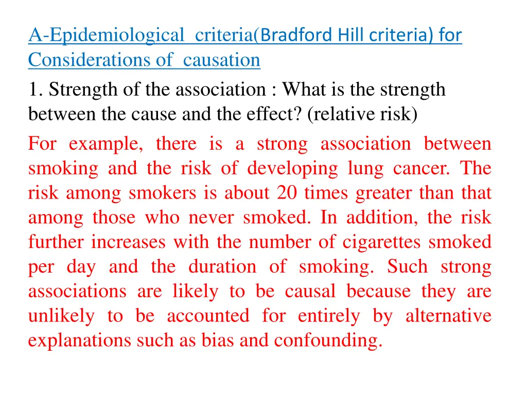 a epidemiological criteria bradford hill criteria