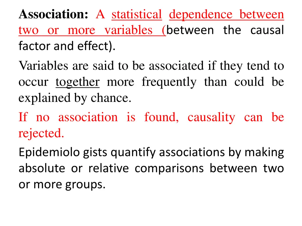 association a statistical dependence between