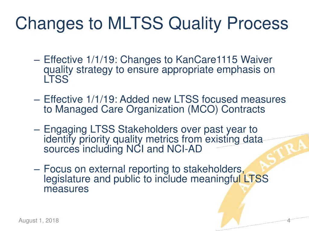 changes to mltss quality process