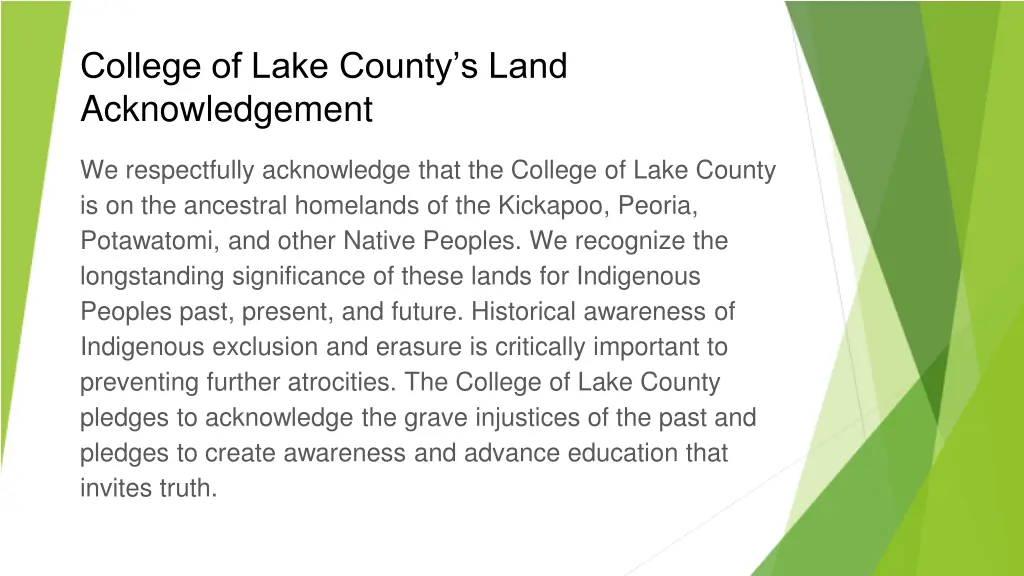 college of lake county s land acknowledgement