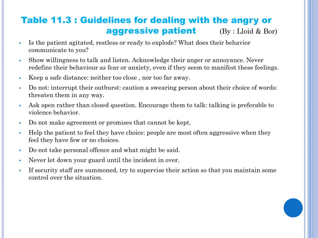 table 11 3 guidelines for dealing with the angry