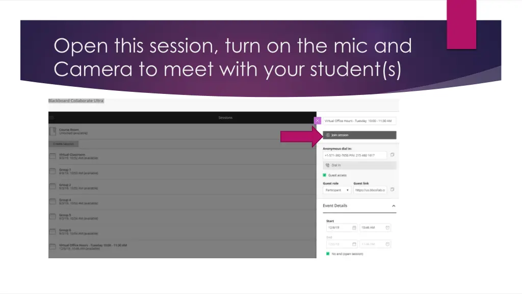 open this session turn on the mic and camera