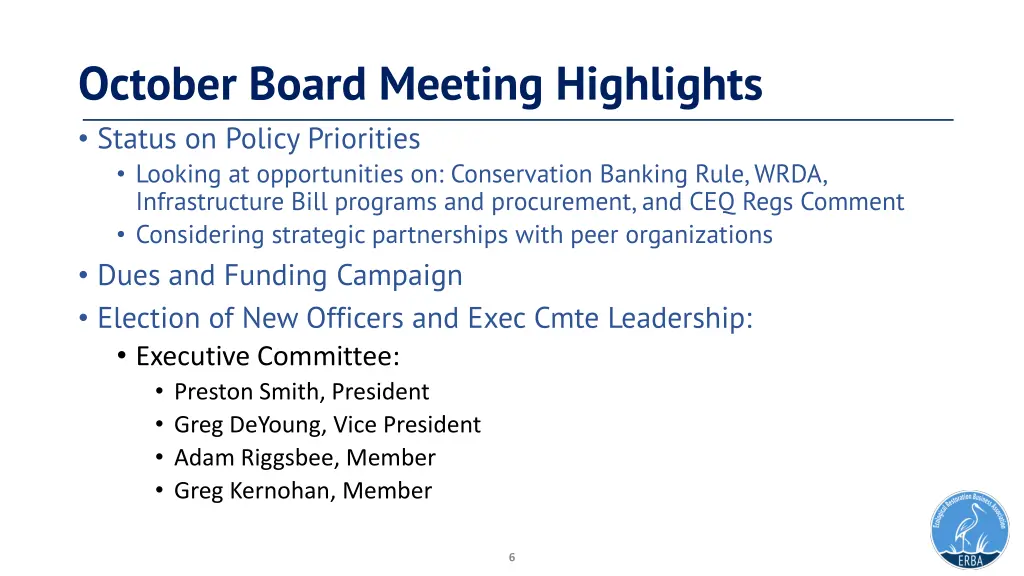 october board meeting highlights status on policy