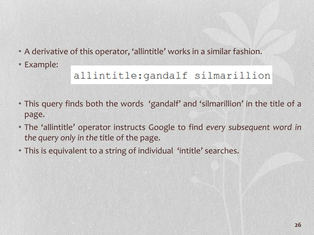 a derivative of this operator allintitle works