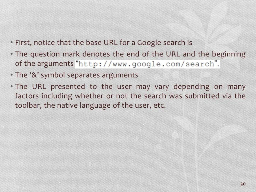 first notice that the base url for a google