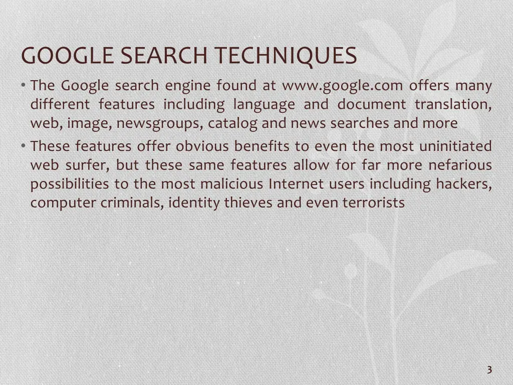 google search techniques the google search engine