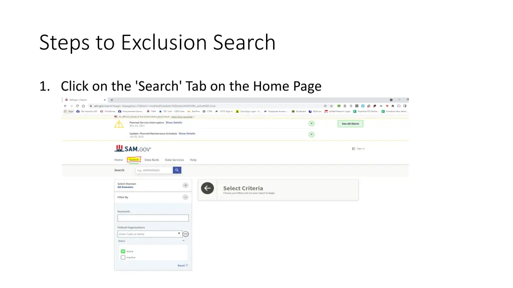 steps to exclusion search