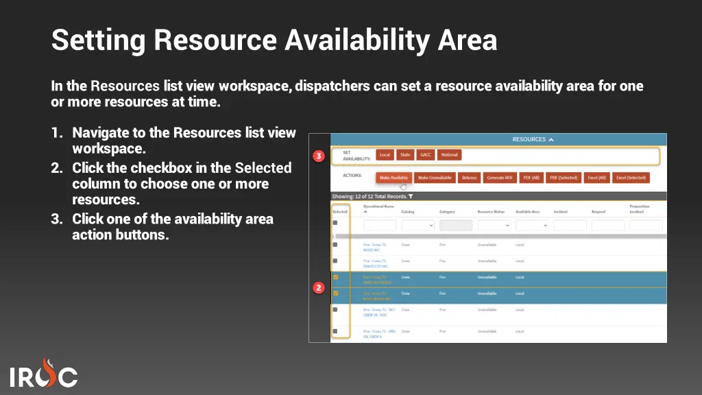 setting resource availability area