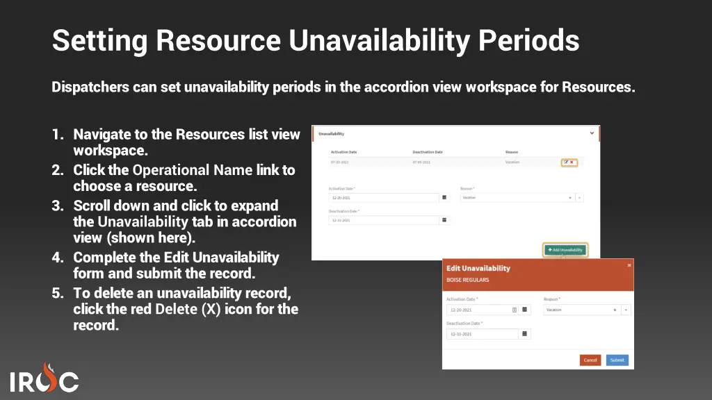 setting resource unavailability periods