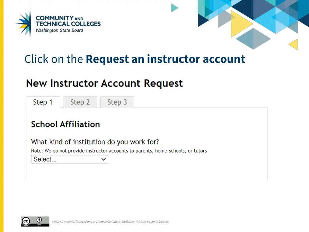 click on the request an instructor account