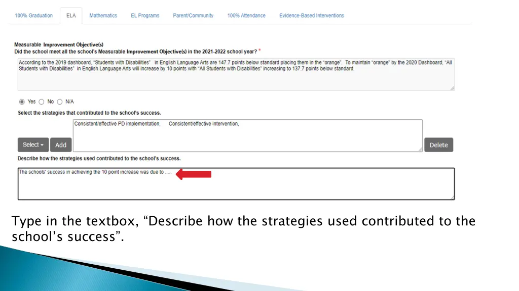 type in the textbox describe how the strategies 1