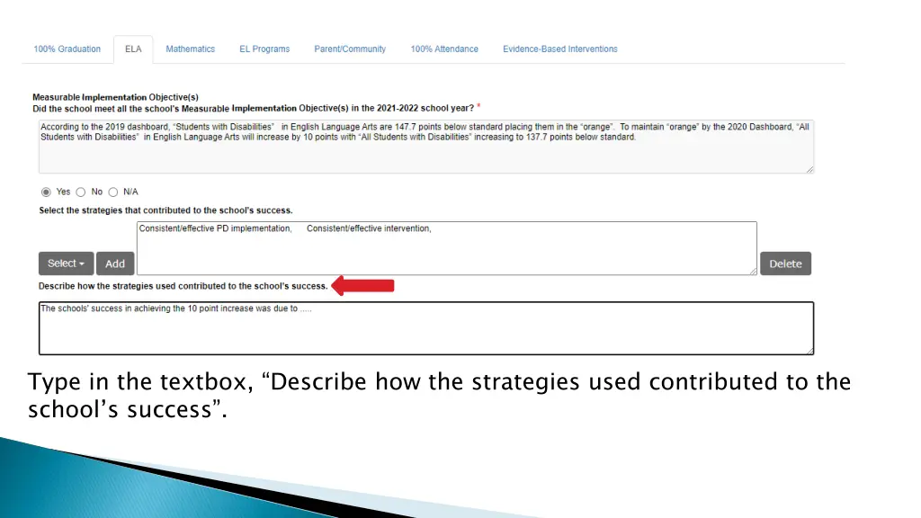type in the textbox describe how the strategies