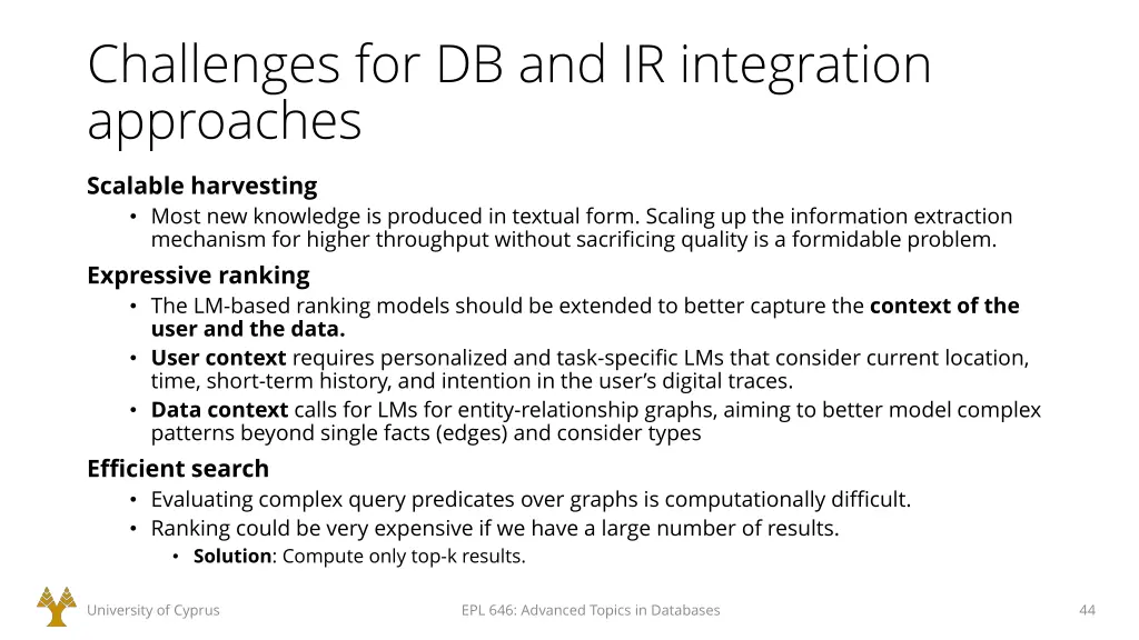 challenges for db and ir integration approaches