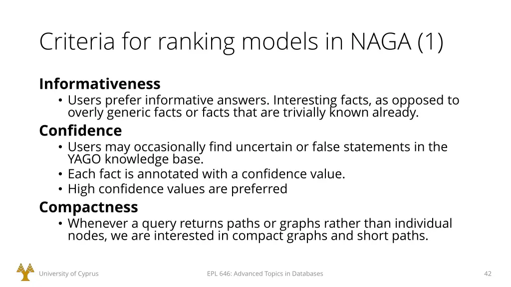 criteria for ranking models in naga 1