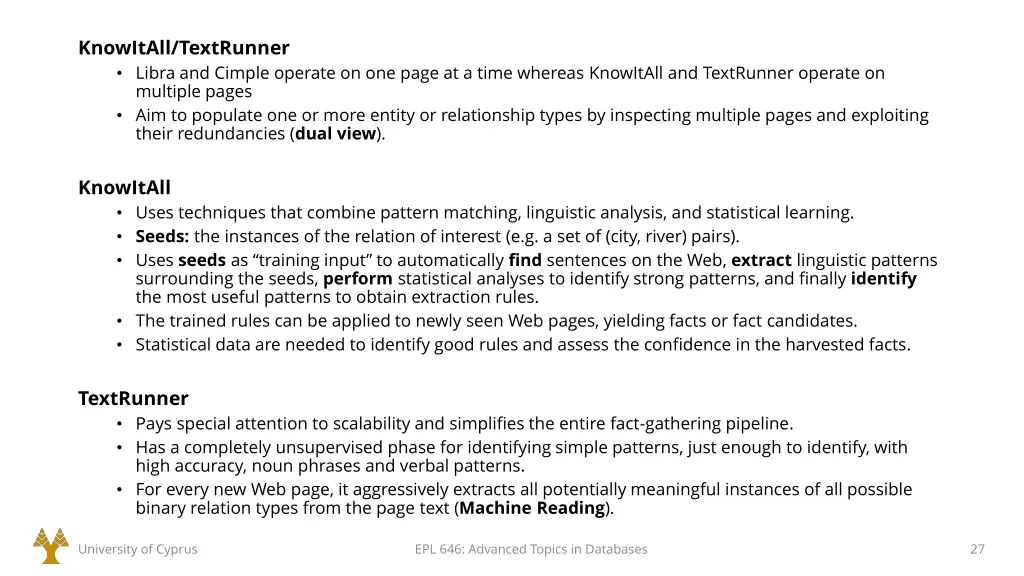 knowitall textrunner libra and cimple operate