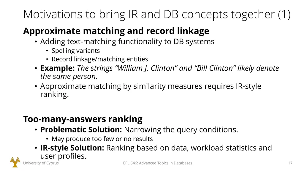 motivations to bring ir and db concepts together 1