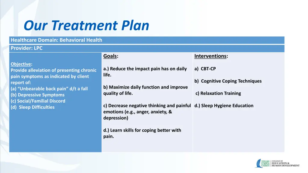 our treatment plan