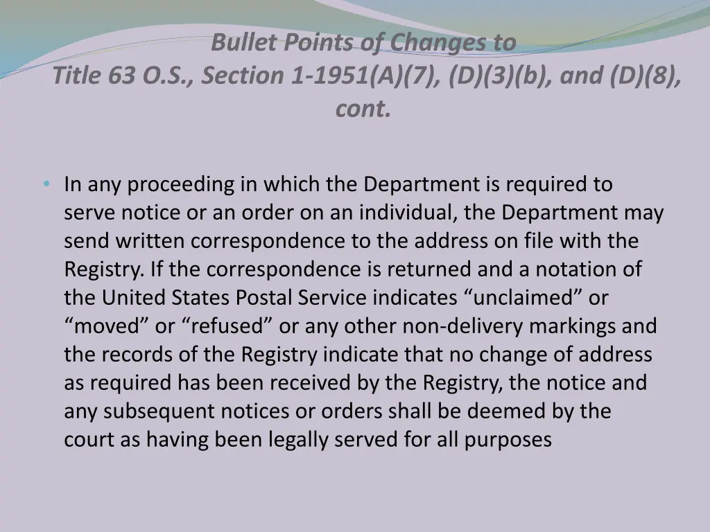 bullet points of changes to 1