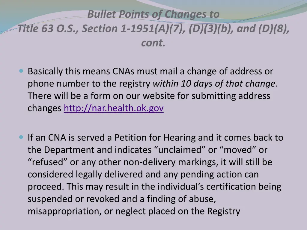 bullet points of changes to 2