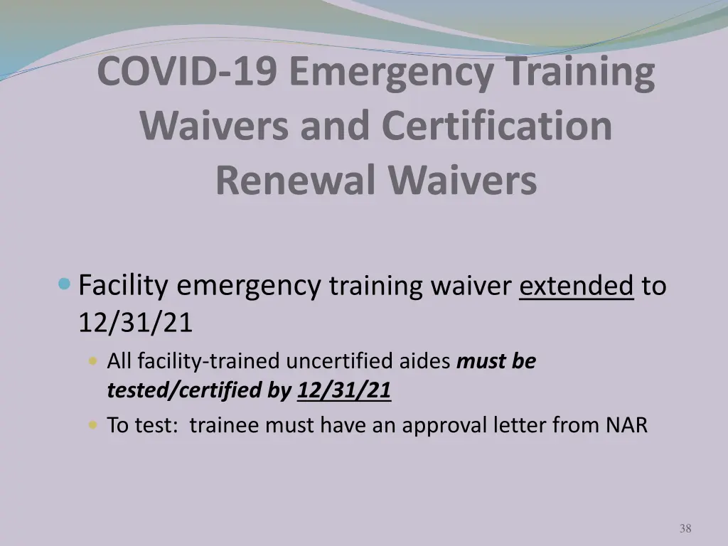 covid 19 emergency training waivers