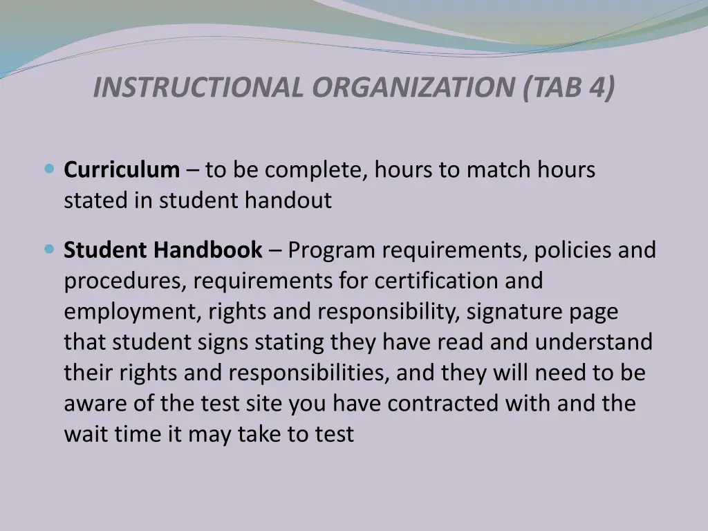 instructional organization tab 4