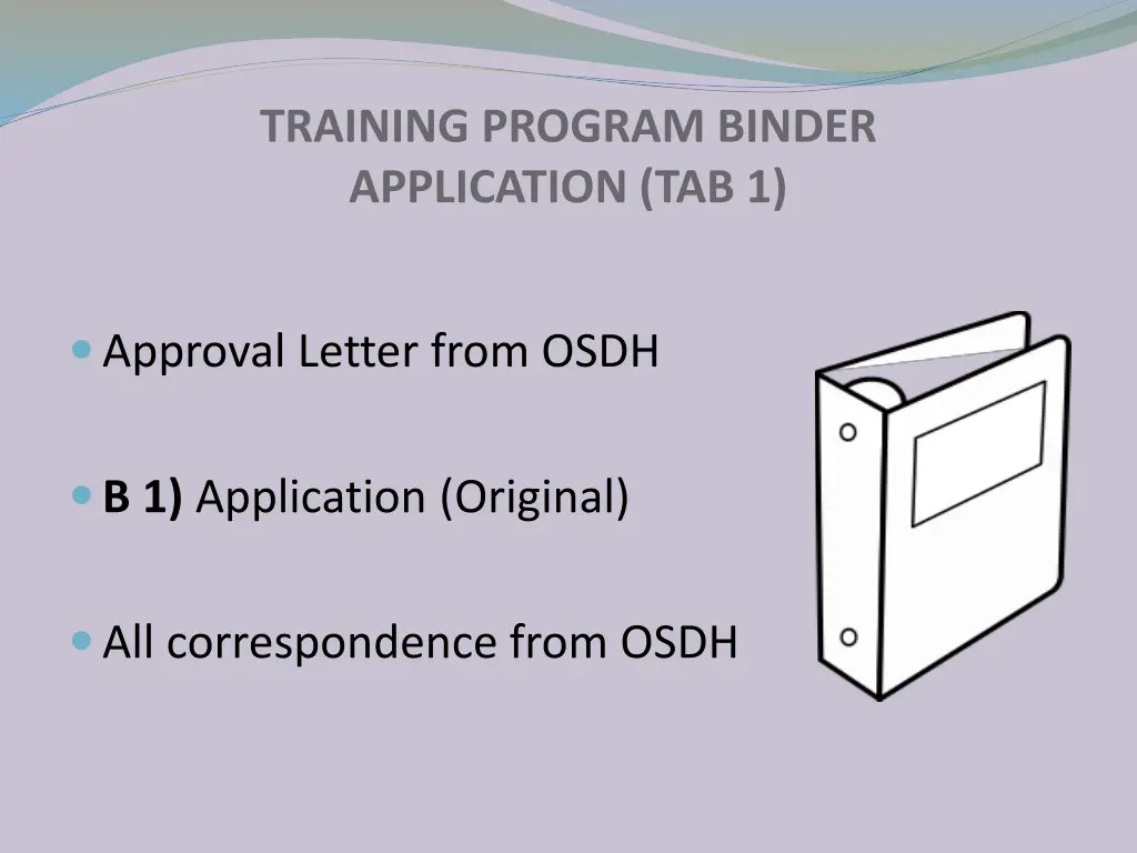 training program binder application tab 1