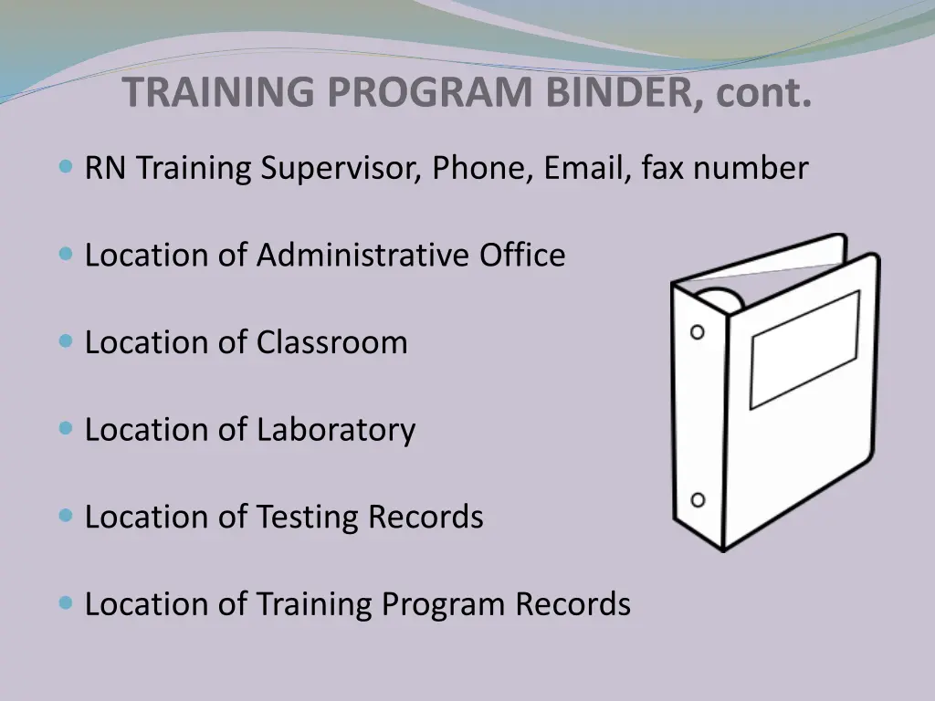 training program binder cont